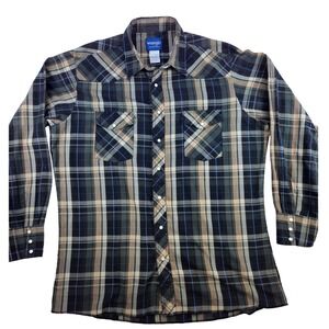 Wrangler Western Plaid Shirt Mens XL Tall Cowboy Rodeo Long Sleeve Button Up